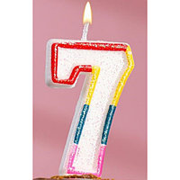 Свеча в торт 7 С Днем рождения! с блёсками 7.5х4.5см