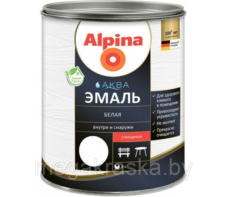 Alpina АКВА эмаль белая Глянцевая, 2.5л.