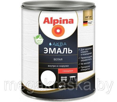 Alpina АКВА эмаль белая Глянцевая, 2.5л., фото 2