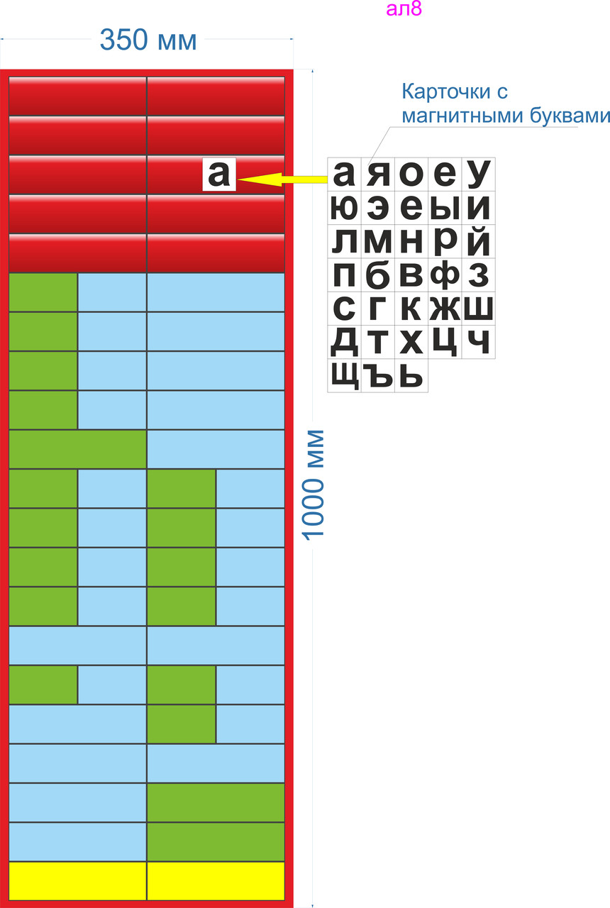 Магнитный стенд с карточками "Алфавит" 1000х350 мм - фото 2 - id-p193068060