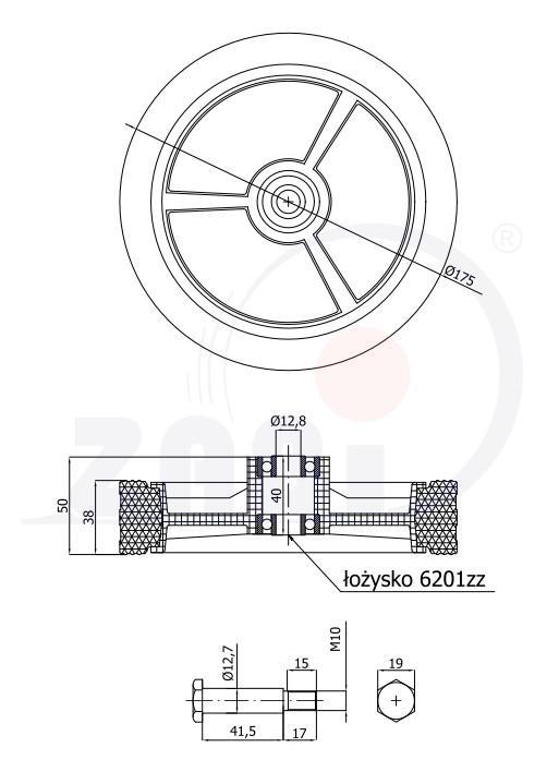 ZABI Колесо для газонокосилок с подшипником и болтом M10x55мм, D=175мм, K175Ł*M10 - фото 2 - id-p193070027