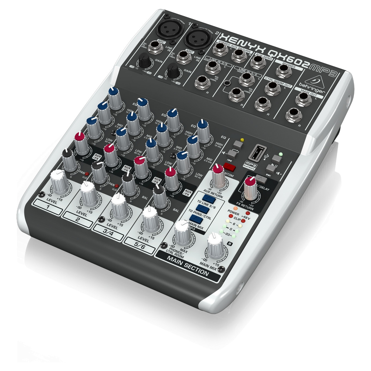 BEHRINGER QX602MP3 - микшер, 6 каналов, 2 микр. предусил. XENYX, USB МР3 плеер, British EQ, Multi FX - фото 1 - id-p193078473