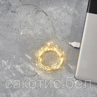 Гирлянда «Роса» 10 м, 100 LED, USB, теплое белое свечение - фото 3 - id-p193078891