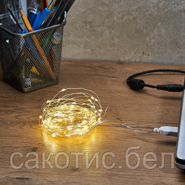 Гирлянда «Роса» 10 м, 100 LED, USB, теплое белое свечение - фото 5 - id-p193078891
