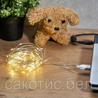 Гирлянда «Роса» 5 м, 50 LED, USB, теплое белое свечение - фото 5 - id-p193079062