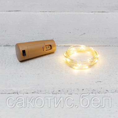 Гирлянда «Роса» с пробкой 2 м, 20 LED, теплое белое свечение, 3хLR44 в комплекте - фото 1 - id-p193080367