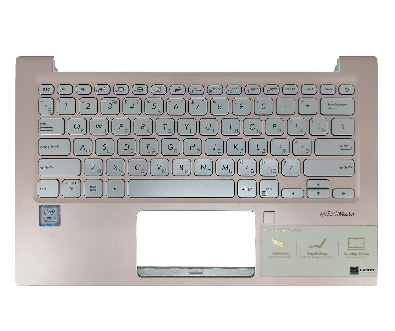 Верхняя часть корпуса (Palmrest) Asus X330, с клавиатурой, с подсветкой, розовая, RU - фото 1 - id-p193184186