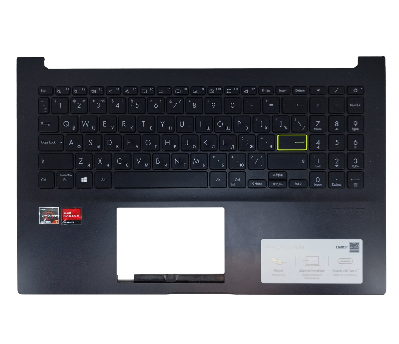 Верхняя часть корпуса (Palmrest) Asus VivoBook X513, с клавиатурой, с подсветкой, темно-серый, RU (с разбора)