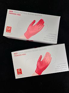 Перчатки Wally Plastic красные винил / нитриловые размер  XS S M L XL (100 штук, 50 пар) РАБОТАЕМ БЕЗ НДС!
