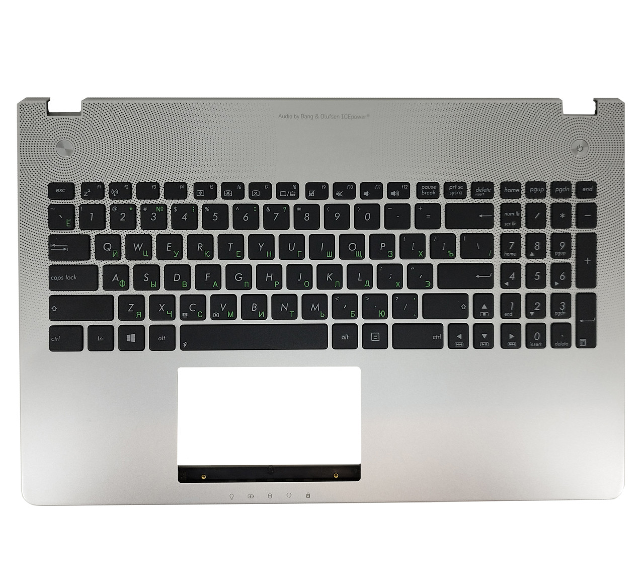 Верхняя часть корпуса (Palmrest) Asus N56, с клавиатурой, серебристая, RU