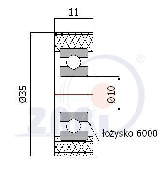 ZABI Ролик полиуретановый с подшипником D=35мм, RP-35-11/10 (Польша) ZABI, фото 2