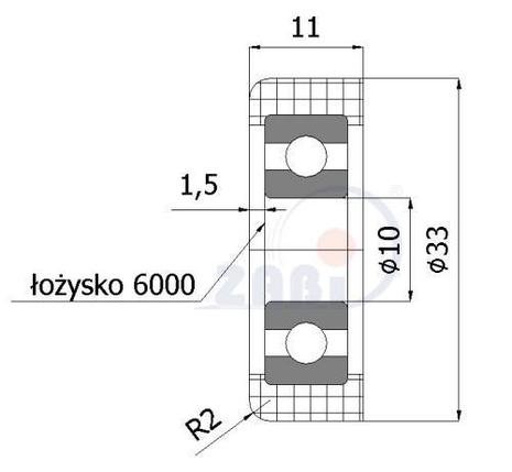 ZABI Ролик нейлоновый (полиамидный) с подшипником D=33мм, R-33 (Польша), фото 2