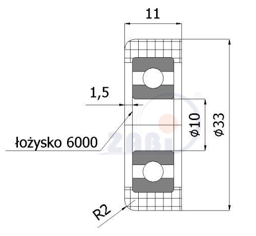 ZABI Ролик нейлоновый (полиамидный) с подшипником D=33мм, R-33 (Польша) - фото 2 - id-p193189911