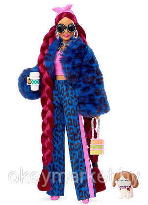 Кукла Barbie Экстра Doll в синем леопардовом костюме HHN09, фото 2