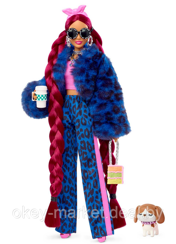 Кукла Barbie Экстра Doll в синем леопардовом костюме HHN09 - фото 4 - id-p193223938