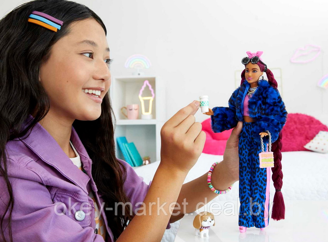 Кукла Barbie Экстра Doll в синем леопардовом костюме HHN09 - фото 3 - id-p193223938