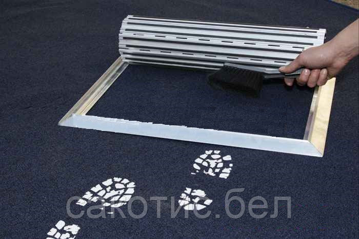 Алюминиевая грязезащитная решетка 18 мм с обрамлением с чистящей вставкой (ворс) - фото 4 - id-p193224720