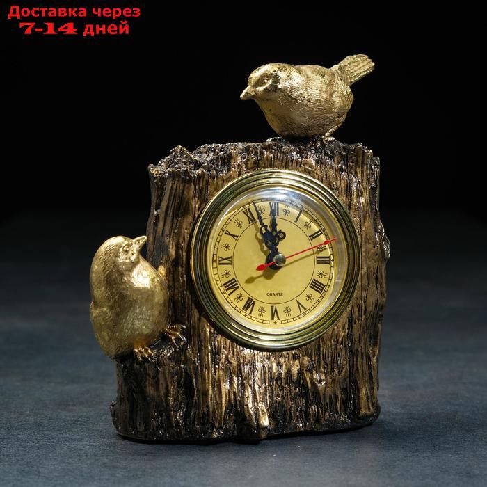 Часы настольные "Две птички", цвет золото, 14х9х20 см