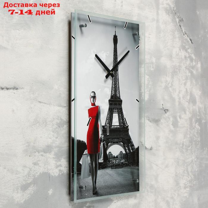 Часы настенные прямоугольные "Девушка в красном платье в париже", 35х60 см - фото 2 - id-p192746697