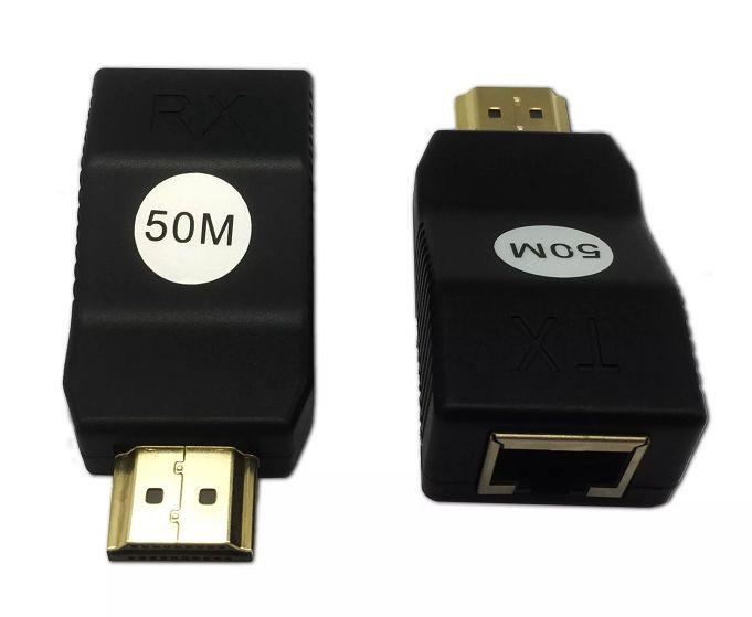 Удлинитель сигнала HDMI по витой паре RJ45 (LAN) MINI до 50 метров, активный, FullHD 1080p, комплект, черный