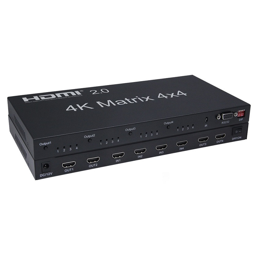 Матричный коммутатор - свитч-сплиттер 4×4 HDMI2.0 4K 3D, RS232, пульт, черный 556183, фото 1