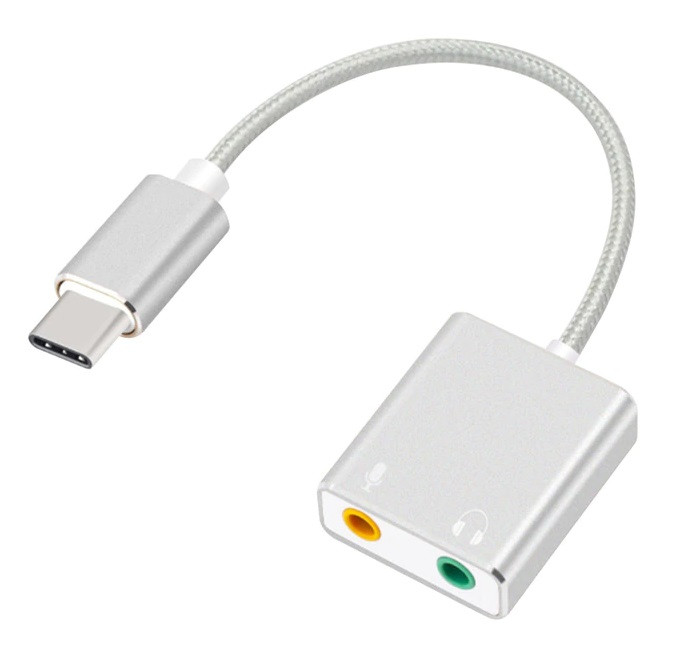 Звуковой адаптер - внешняя звуковая карта USB3.1 Type-C Hi-Fi 3D 2.1/7.1-канальная, кабель, серебро 556178