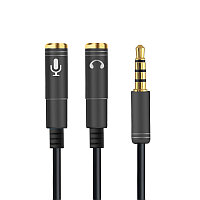 Кабель - разветвитель jack 3.5mm (AUX) на jack 3.5mm (AUX) - jack 3.5mm (MIC), папа-мама, 0,4 метра, черный