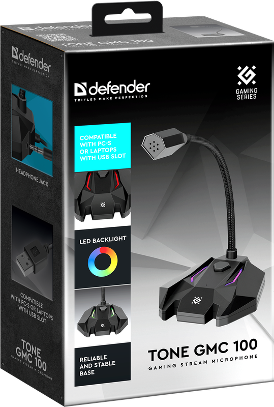 Микрофон игровой стрим Defender Tone GMC 100 USB, LED, провод 1.5 м - фото 6 - id-p193224048