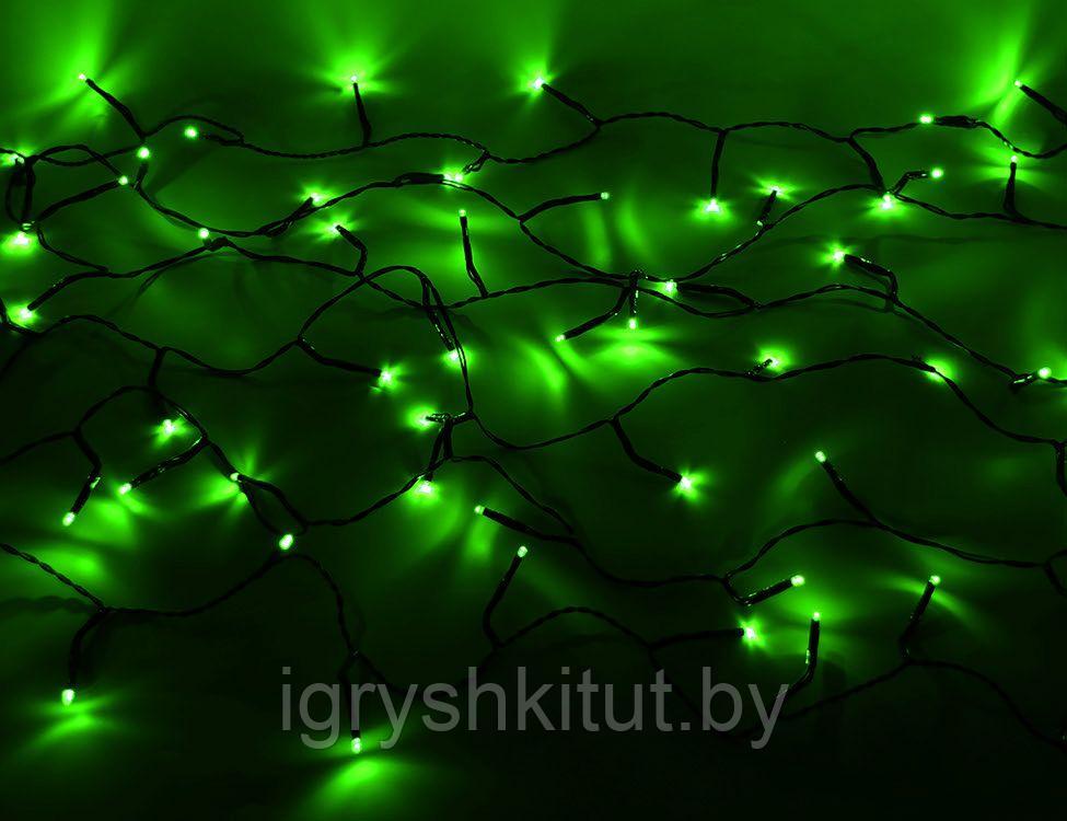 Светодиодная гирлянда нить  20м, цвет ламп зелёный с белыми вкраплениями, провод чёрный