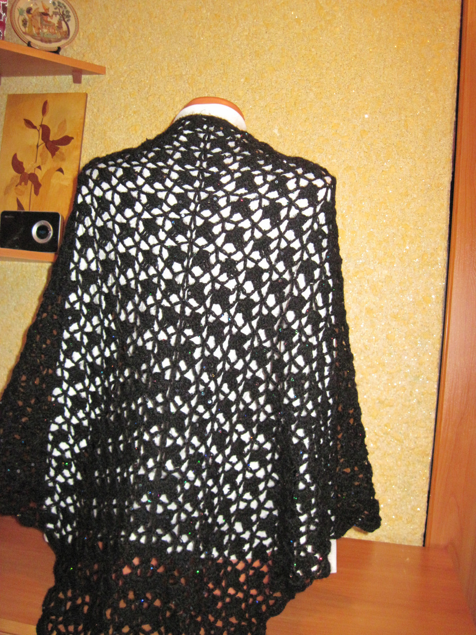 Платок женский вязаный крючком черный - фото 8 - id-p193301419