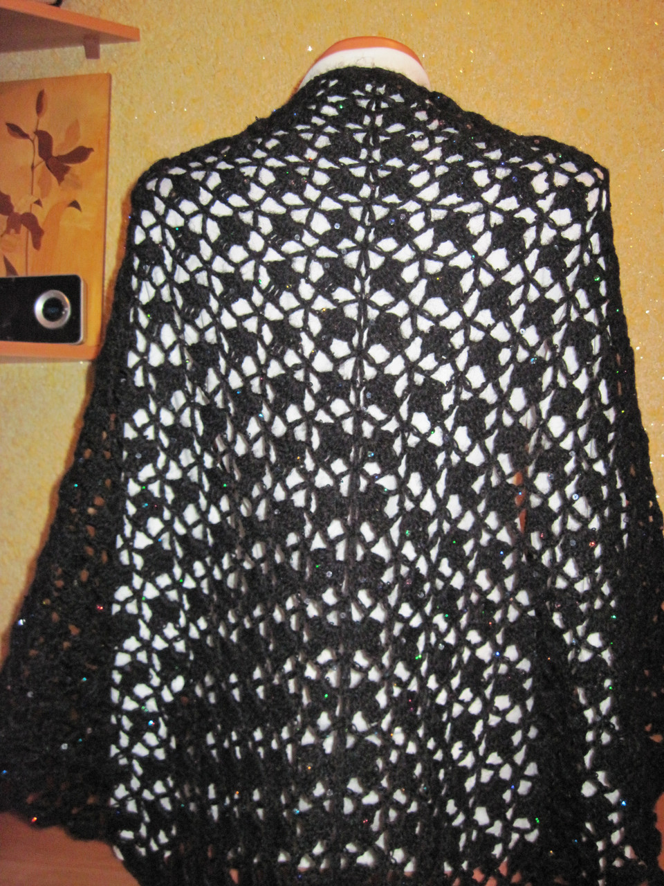 Платок женский вязаный крючком черный - фото 9 - id-p193301419