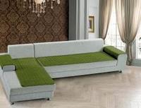Комплект накидок на угл.диван с оттоманкой и подлокотниками Соты, зеленый
