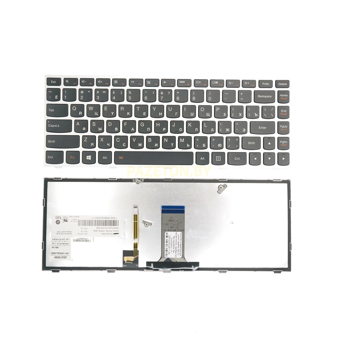 Клавиатура для ноутбука Lenovo IdeaPad G40-70 черные кнопки, серебристая рамка, с подсветкой - фото 2 - id-p190173525