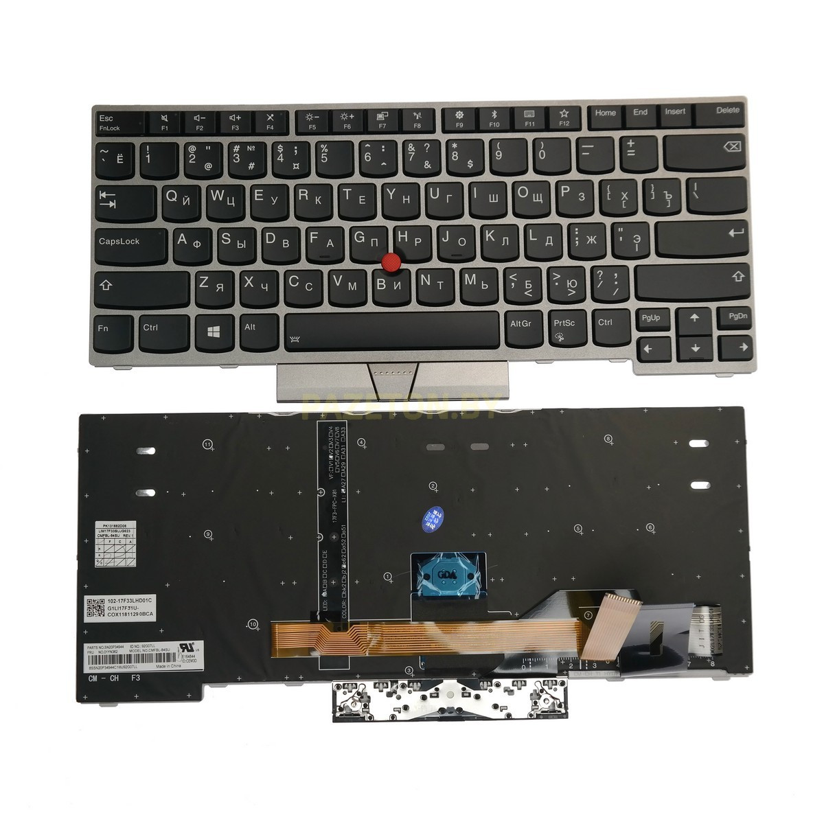 Клавиатура для ноутбука Lenovo ThinkPad E480 черная кнопка серебристая рамка с трэкпоинтом с подсветкой