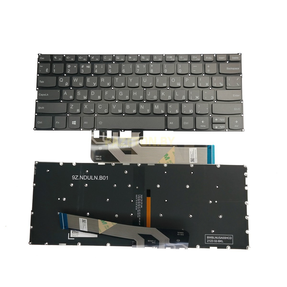 Клавиатура для ноутбука Lenovo YOGA 530-14 серая без рамки без трэкпоинта с подсветкой