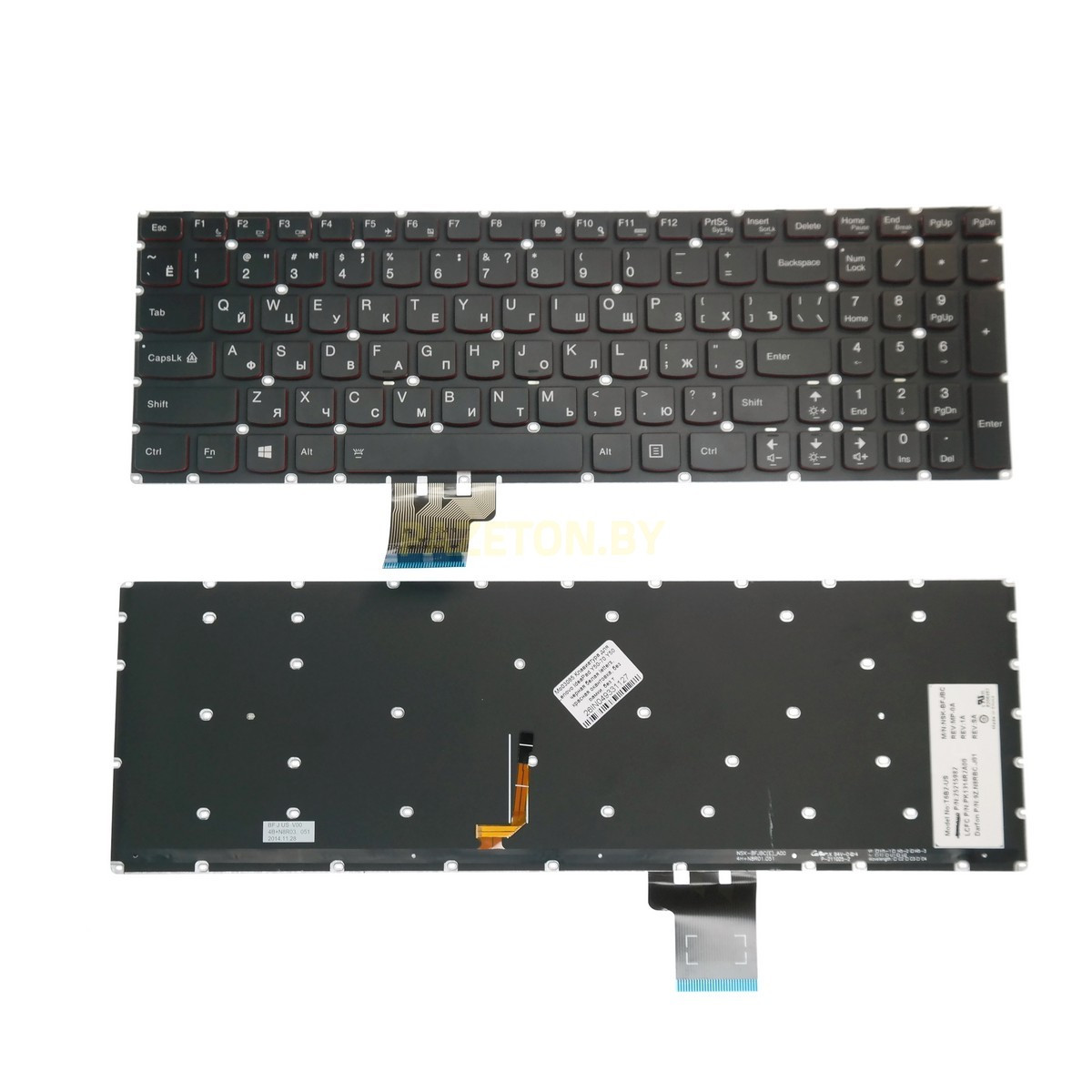 Клавиатура для ноутбука Lenovo IdeaPad Y50-70 Y50 черная белая letters красная окантовка без рамки без - фото 2 - id-p190173526