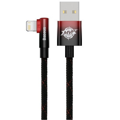 Кабель Baseus MVP 2 Elbow-shaped Fast Charging Data Cable USB to iP 2.4A 1m CAVP000020 черно-красный - фото 1 - id-p193309754