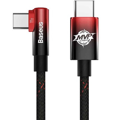 Кабель Baseus MVP 2 Elbow-shaped Fast Charging Data Cable Type-C to Type-C 100W 1m CAVP000620 черно-красный - фото 1 - id-p193309756