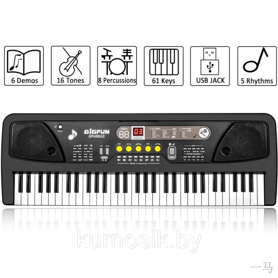 Детский синтезатор с микрофоном, с USB и MP3, от сети 61 клавиша Bigfun BF-830A2