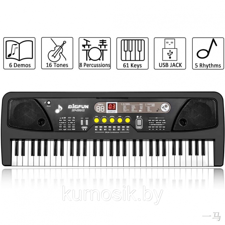 Детский синтезатор с микрофоном, с USB и MP3, от сети 61 клавиша Bigfun BF-830A2 - фото 1 - id-p193311694