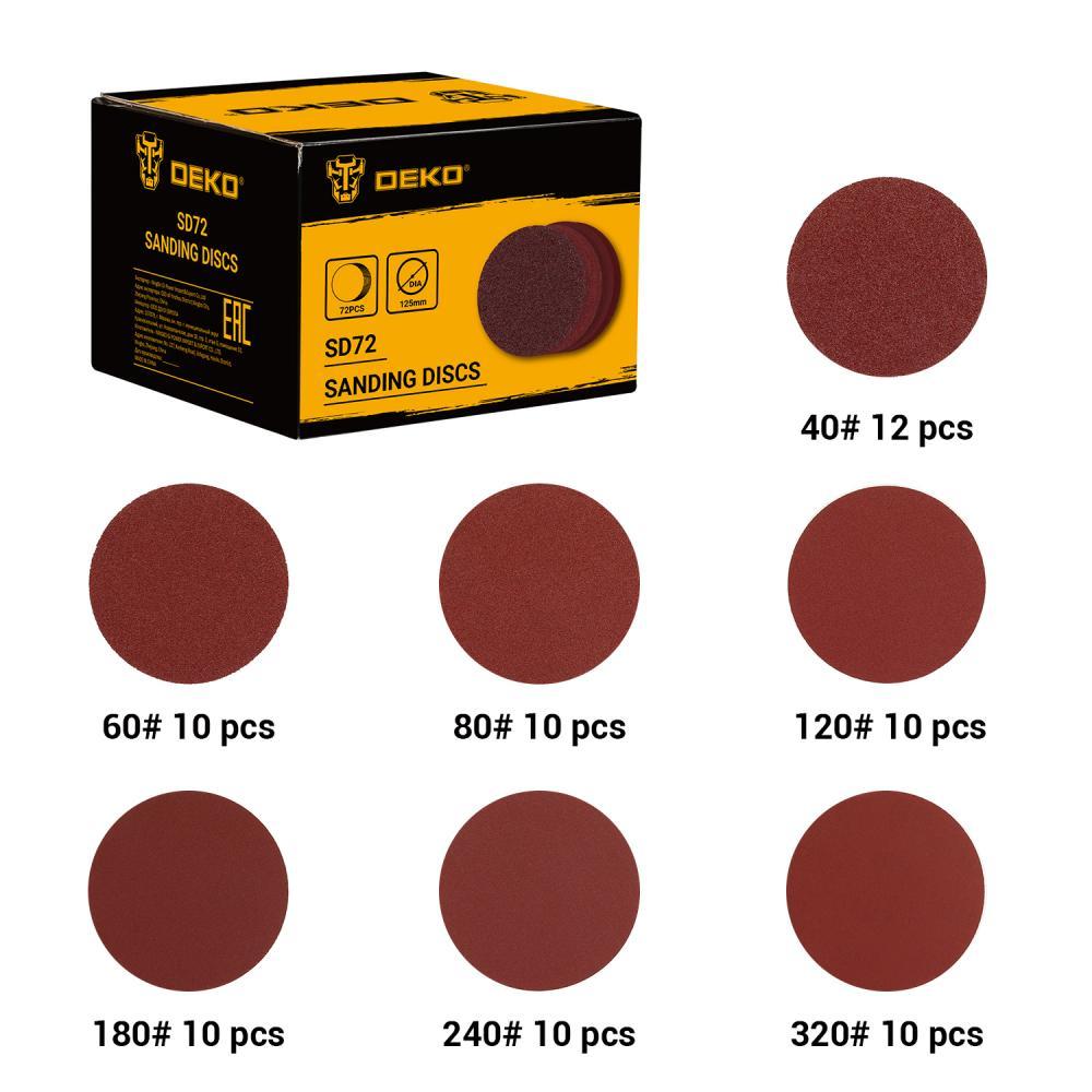 Набор шлифовальных кругов D 125 мм зерно P40, P60, P80, P120, P180, P240 DEKO SD72 (72 шт)