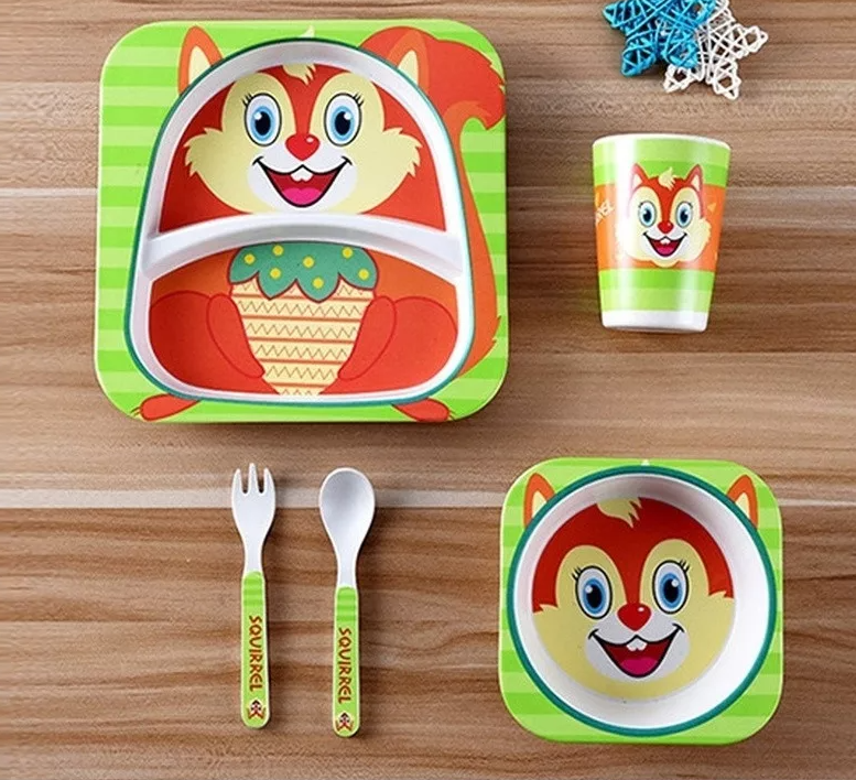 Детская посуда из бамбука из 5 предметов (набор) Bamboo Ware Kids Set. Белочка. - фото 2 - id-p193341903