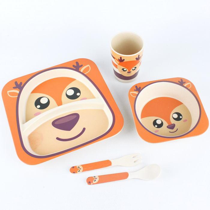 Детская посуда из бамбука из 5 предметов (набор) Bamboo Ware Kids Set. Белочка. - фото 1 - id-p193341903