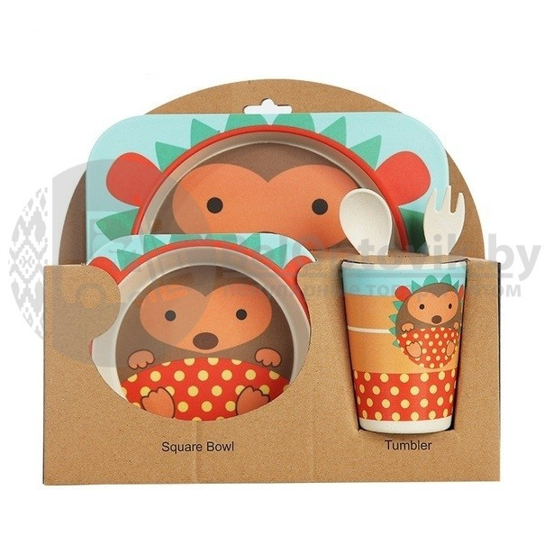 Детская посуда из бамбука из 5 предметов (набор) Bamboo Ware Kids Set. Кошечка - фото 5 - id-p193341908