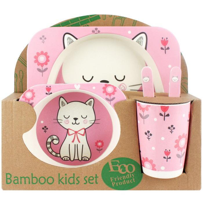 Детская посуда из бамбука из 5 предметов (набор) Bamboo Ware Kids Set. Кошечка - фото 10 - id-p193341908