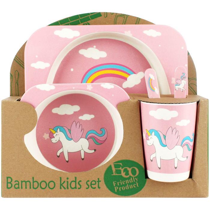 Детская посуда из бамбука из 5 предметов (набор) Bamboo Ware Kids Set. Единорожка - фото 10 - id-p193341909