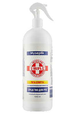 Универсальное очищающее ср-во для рук и ногтей с антибактериальным эффектом, 70% СПИРТА "Myseptik", 1000 мл