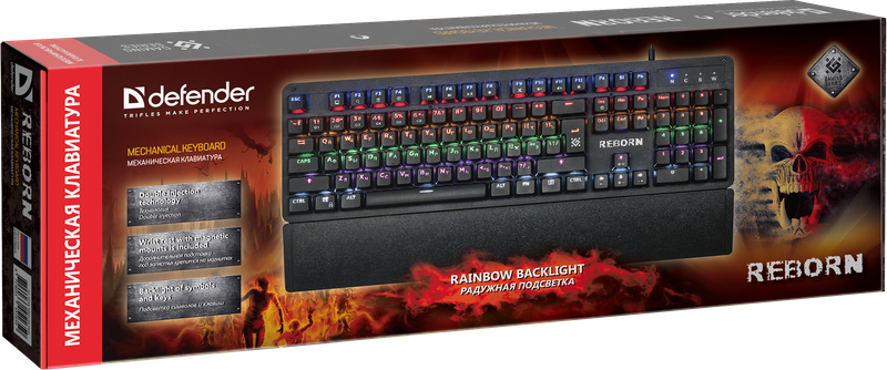 Проводная механическая клавиатура Defender Reborn, чёрная, 104 клавиши, Rainbow подсветка, Jixian Blue - фото 1 - id-p193385354