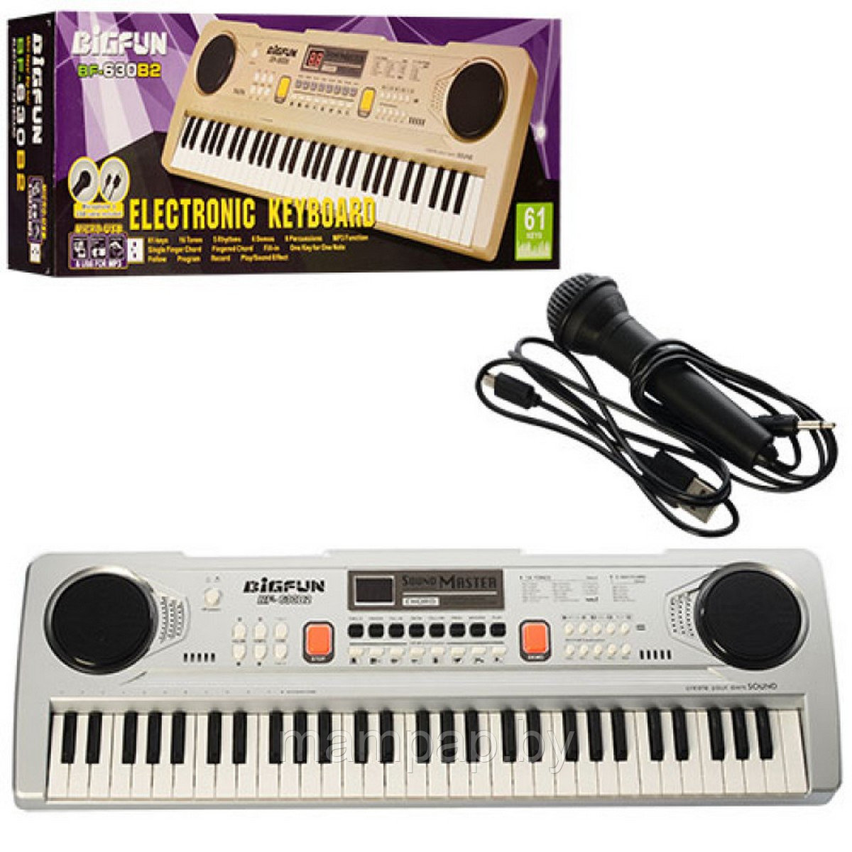 Детский синтезатор Bigfun BF-630B2 , пианино, микрофон, USB, MP3, запись, 61 клавиша