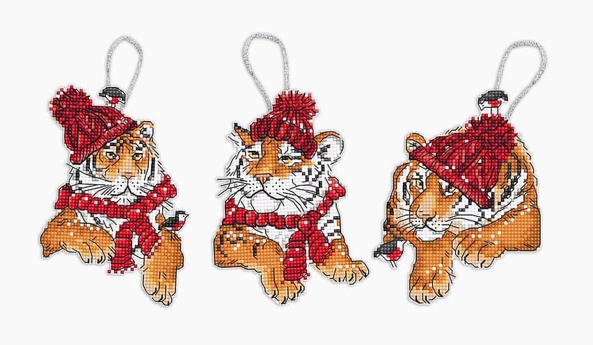 Набор для вышивания крестом "Рождественские игрушки "Тигры""
